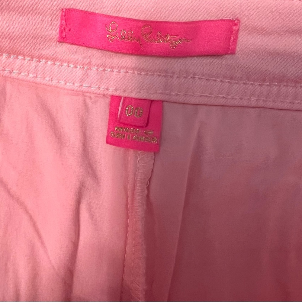 Lilly Pulitzer Womens Rousseau Pink Denim Button Zip Fly Mini Skort EUC 00 #1891 - Picture 5 of 11